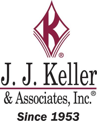 Logo of J. J. Keller & Associates, Inc. features a maroon diamond shape with a stylized "K" and text below reading "Since 1953" in black.