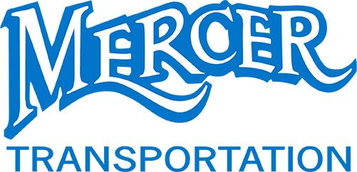 Blue logo with stylized "Mercer" in large letters above "Transportation" in smaller font. The design conveys a sense of movement and energy.