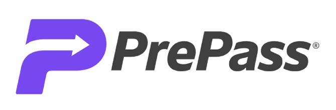 The image features the PrePass logo, with a stylized purple "P" incorporating a white arrow, followed by the text "PrePass" in bold black font.