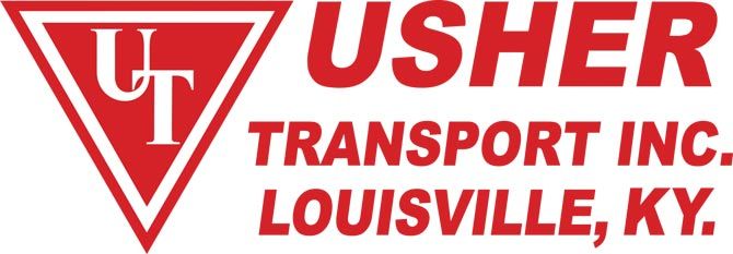 Red triangular logo featuring "UT" beside red text reading "USHER TRANSPORT INC. LOUISVILLE, KY." The design conveys a sense of professionalism.