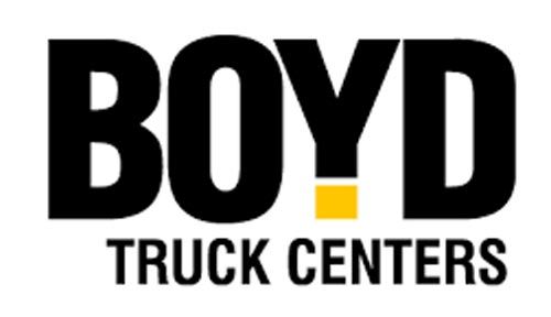 Bold black text reads "BOYD" with a yellow square under the "Y," above "TRUCK CENTERS" in smaller black text. The tone is strong and professional.